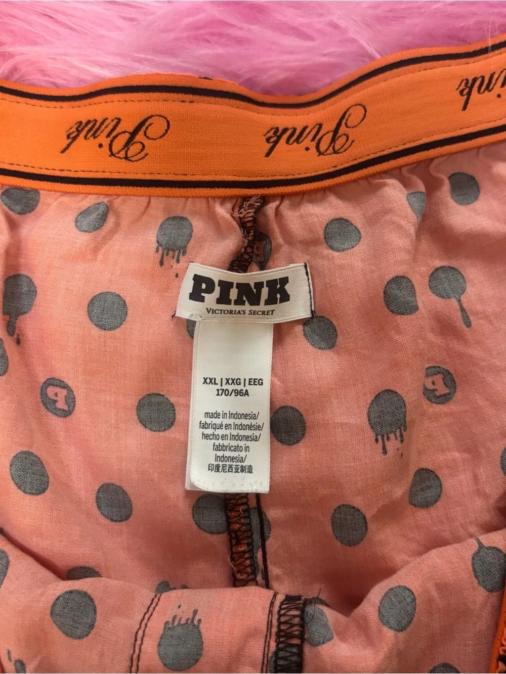 Victoria’s Secret PINK Orange Black Polka Dot Halloween Lounge Shorts XXL